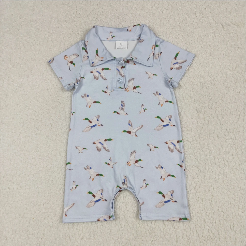

Infant Boutique One-Piece Bodysuits Onesie Baby Infant Boys Blue Short Sleeves Button Ducks Rompers