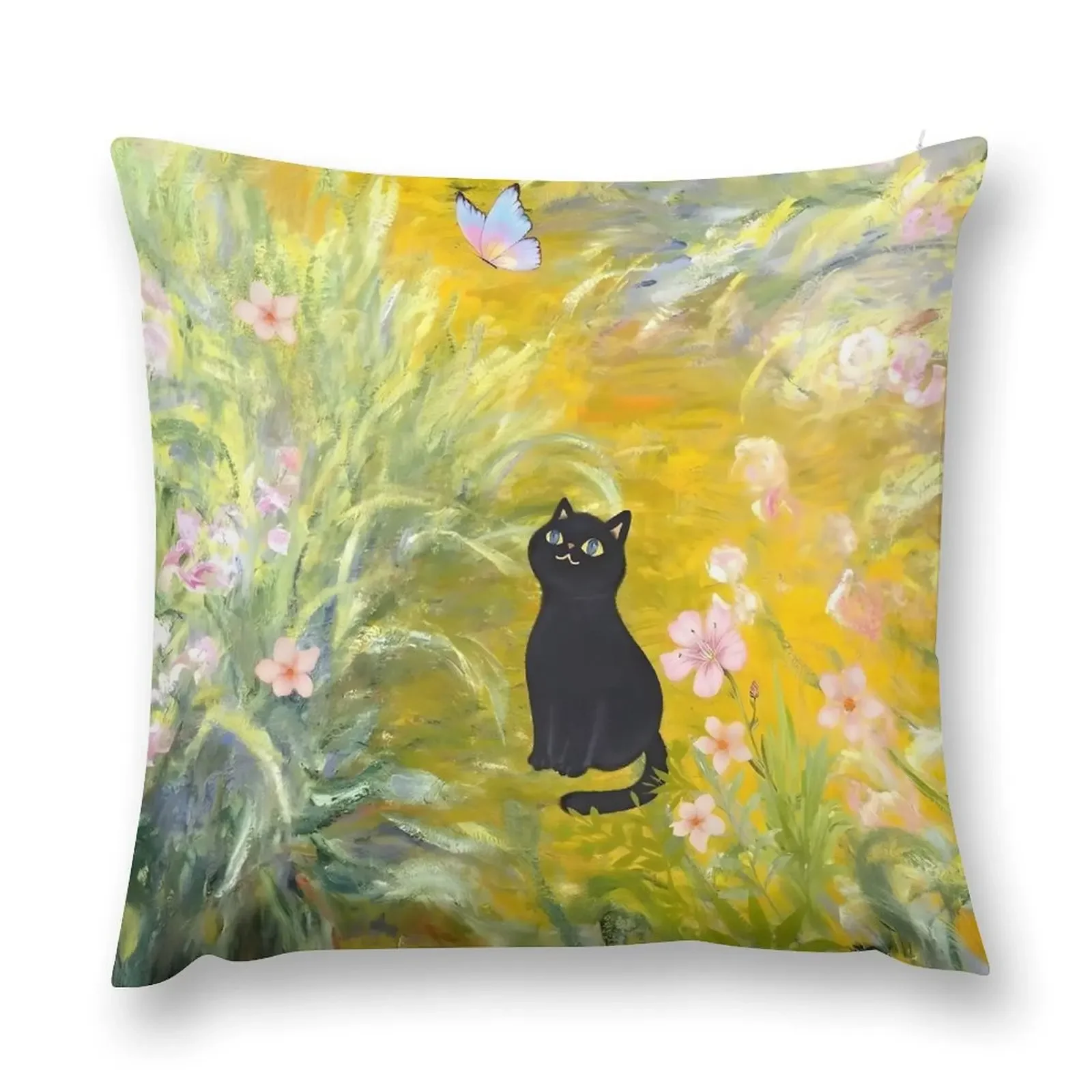 Monet Black Cat in The Path Through the Irises Throw Pillow luxury sofa pillows autumn pillowcase Christmas Pillows pillow