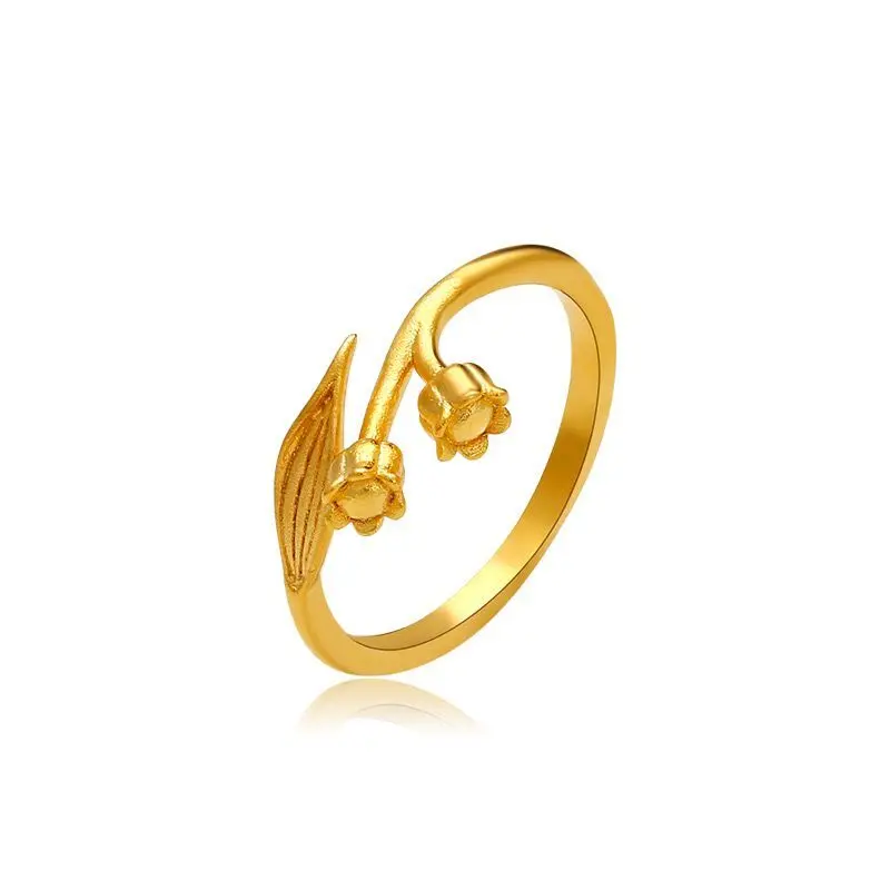 Wholesale Price -- Lovely Lily Of The Valley Flowers Rings for Women Pure Gold Plated Fashion Jewelry No Lead