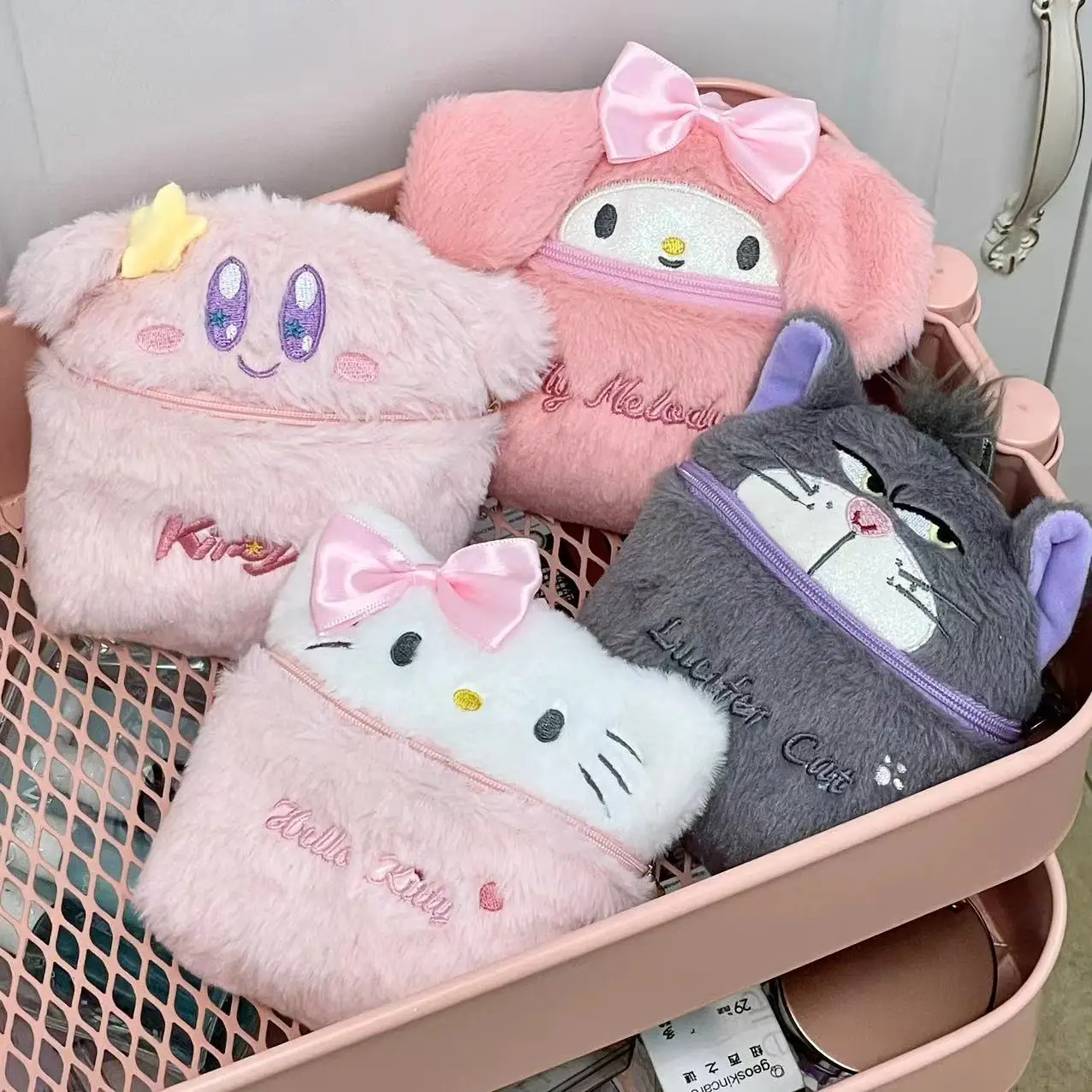 Cute Sanrio Makeup Bag Kuromi My Melody Cinnamoroll Cosmetic Bag Kawaii Anime Casket Jewelry Box Xmas Gifts Girl Student