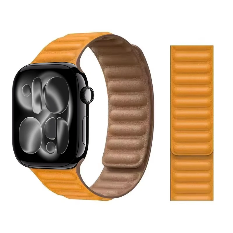 Bracelet For apple watch band 44mm 40mm 45mm 41mm 46 49mm Magnetic Loop iWatch series 11 9 8 7 SE 6 ultra2 3 Leather Link Strap