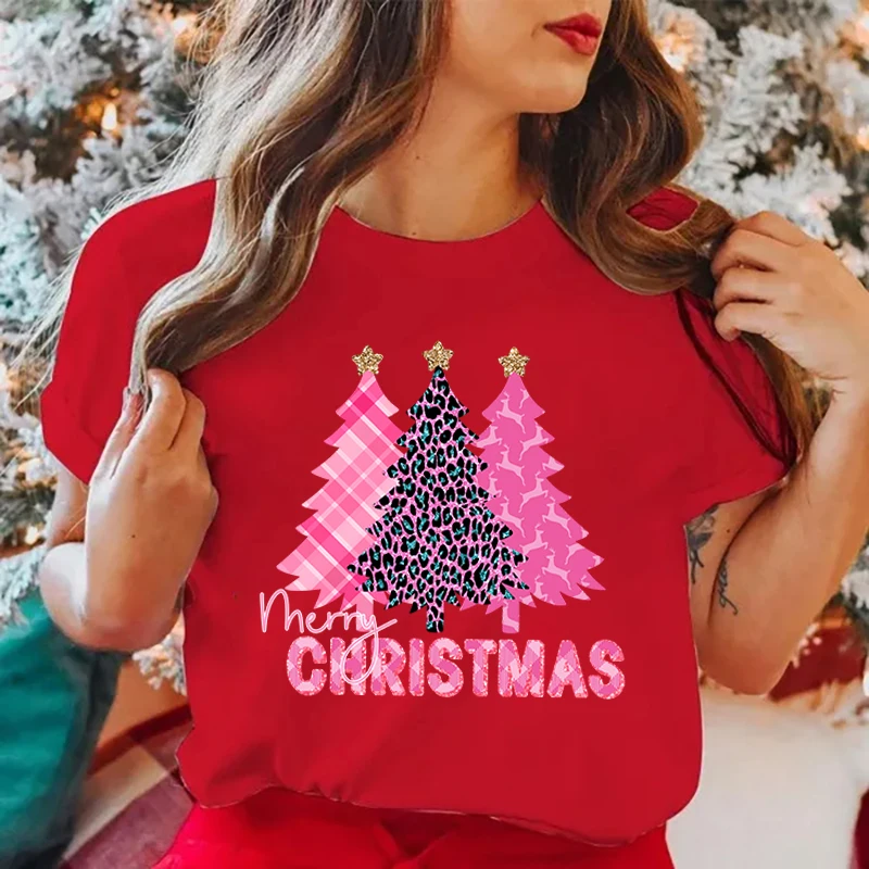 

Christmas Teer Merry Christmas Printed T-Shirts Women Men Short Sleeve Funny Round Neck Tee Shirt Casual Summer Tops