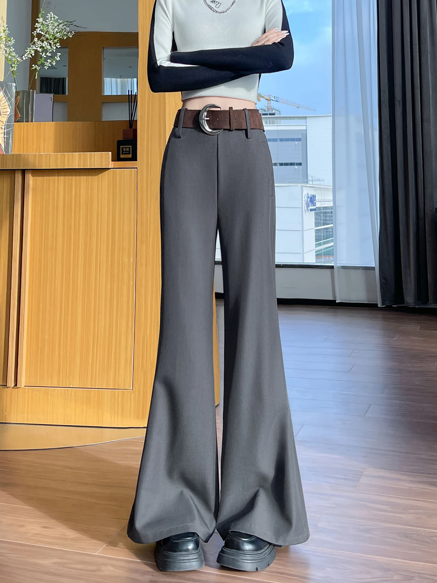 

Широкие расклешенные брюки для женщин, весна-осень 2026, новинка, маленький размер, брюки-клеш, с высокой талией, повседневные, для работы и отдыха