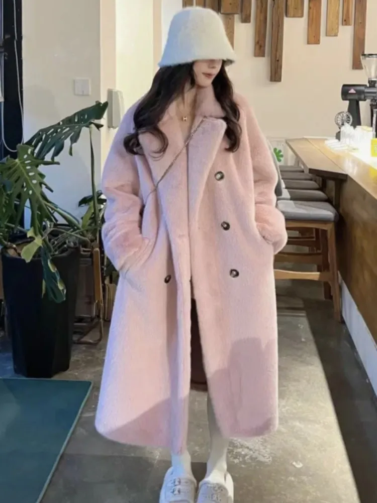 

Thicken Warm Long Faux Fur Overcoats Winter Imitate Mink Plush Chaquetas High Quality Women Coats Luxury Elegant Furry Jackets