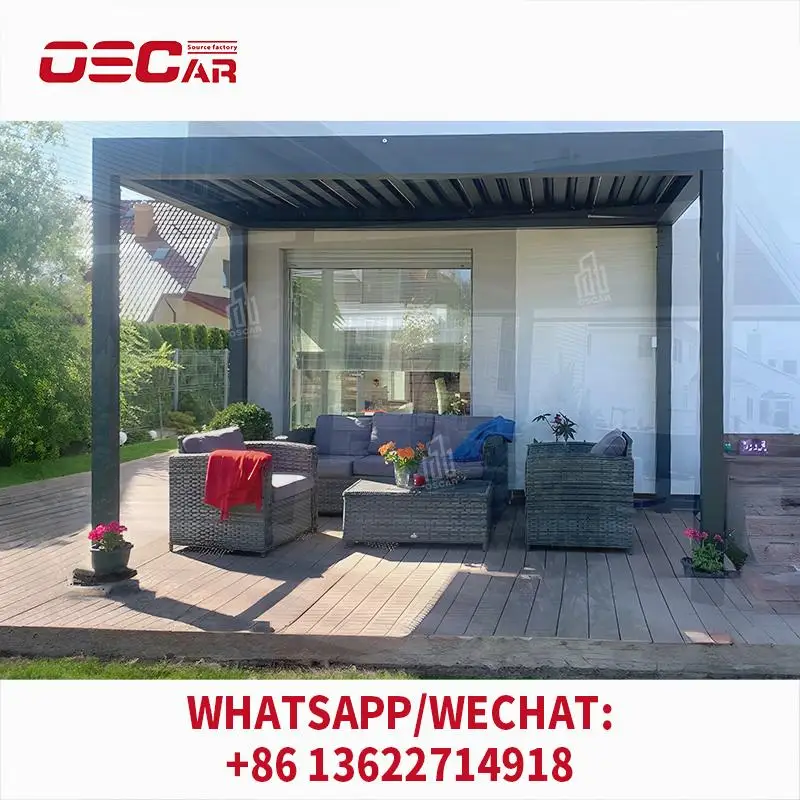 

Remote Control Sliding Roof Outdoor Gazebo Cantilevered Shade Structure Patio Backyard Garden pergola
