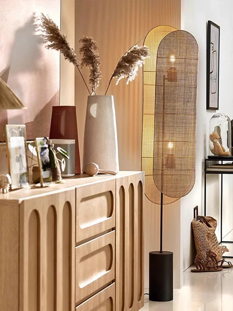 โคมไฟตั้งพื้นหวายสร้างสรรค์ สไตล์ญี่ปุ่นวาบิซาบิ สำหรับห้องนั่งเล่น บีแอนด์บี ห้องน้ำชา แสงไฟสร้างบรรยากาศ