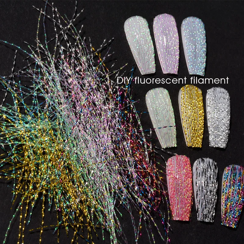 Fluorescence Thread Silk Nails Art Extension Fiberglass Nail Decoration 3D Foils Wrap Gel Polish Form Tips Manicure Accessories