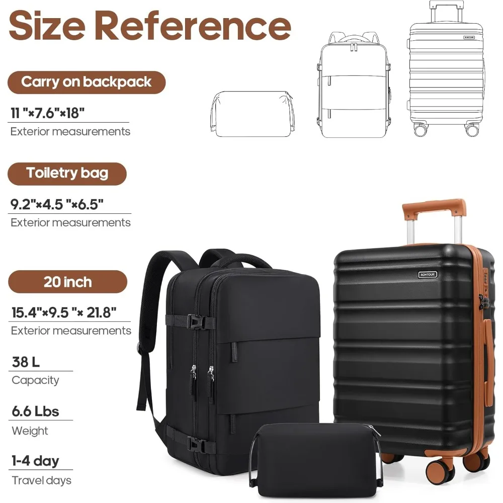 حقيبة حمل ذات هيكل صلب قابل للتوسيع مقاس 20 بوصة مع قفل TSA، داخلية مبطنة بالكامل للسفر