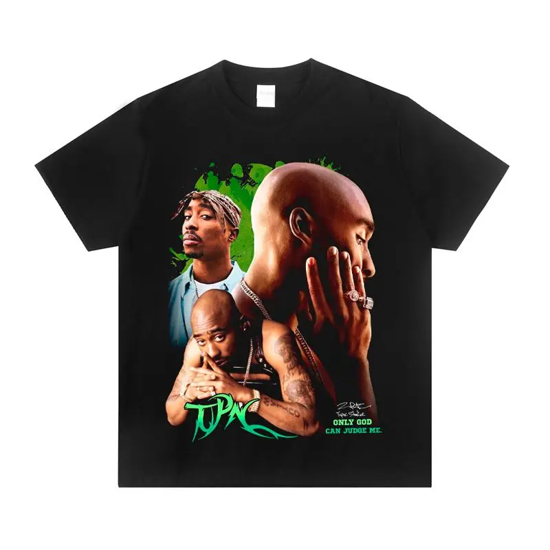 2PAC Rapper American Crew Neck Cotton Loose Short-sleeved T-shirt Rock West Coast Trend Men's and Women's Casual High Street Top