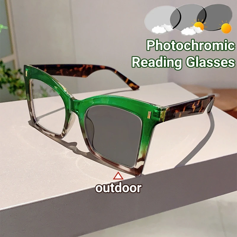 

Luxury Retro Photochromic Reading Glasses Women Large Frame Presbyopia Glasses Color Blocking Butterfly Anti Blue Light Eyewear