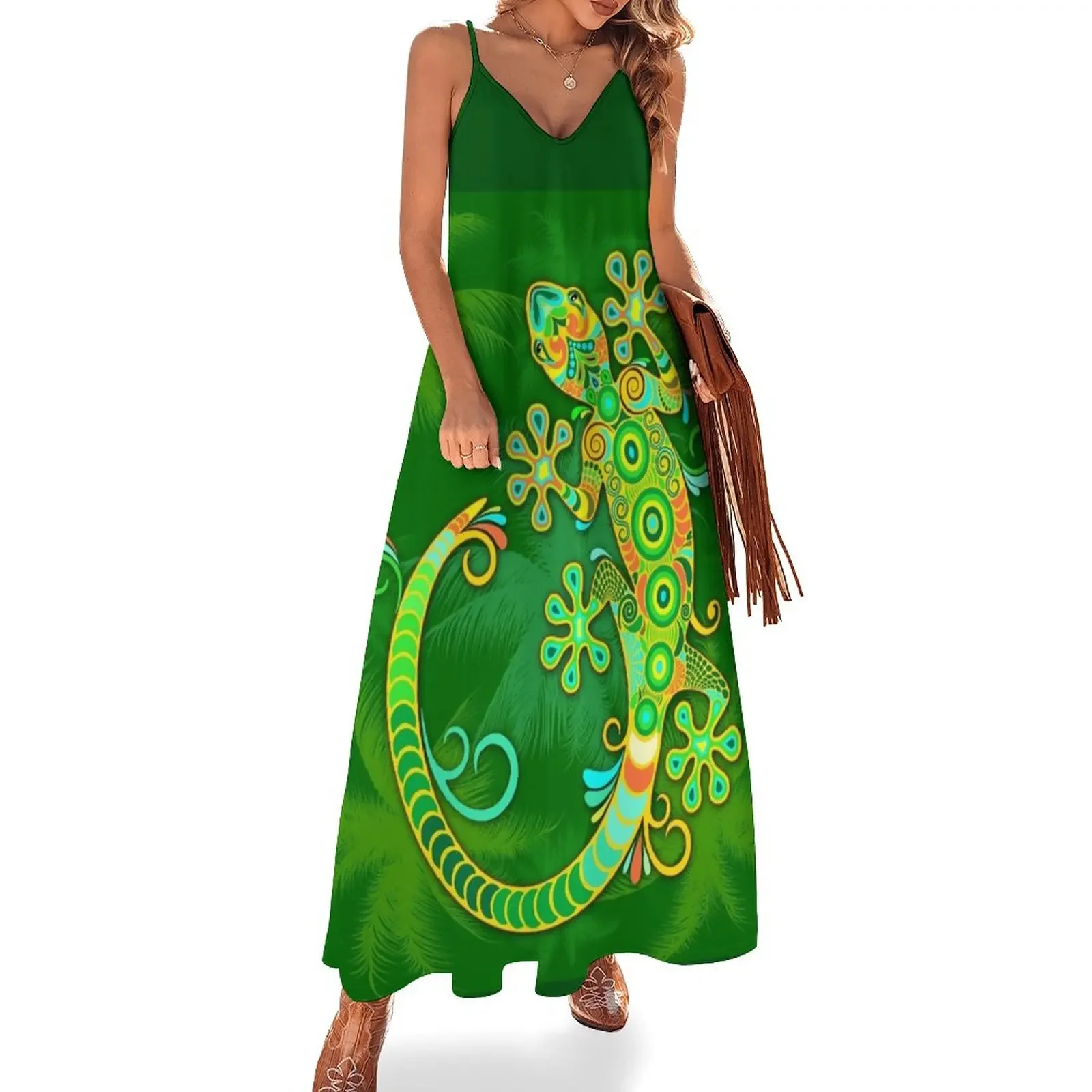 

Gecko Lizard Colorful Tattoo Style Sleeveless Dress birthday dresses for women Woman dresses clothes for woman