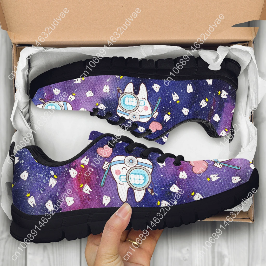 Fashion Star Design Black Platform Sneakers Cute Cartoon Teeth Print Lightweight Breathable Summer Shoes Zapatos