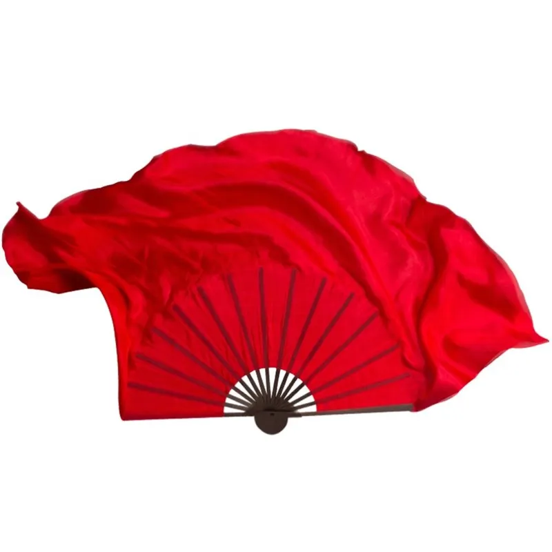 Real Silk Short Fan Veil Dual Layers Double Fan Pairs(1L+1R) Women Belly Dance Folk Dance Gradient Fan Props Black Bamboo