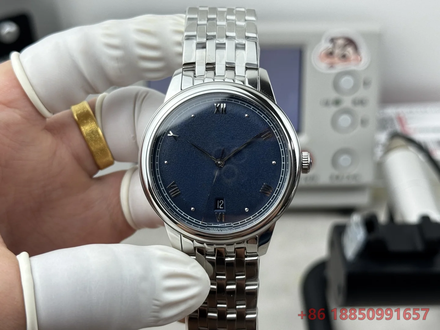 

40mm Blue Dial Elegant Automatic Mechanical Men Watch, Stainless Steel Bracelet, 8800 Movement, Three Hands Date, Roman Markers, Dress Business Wristwatch