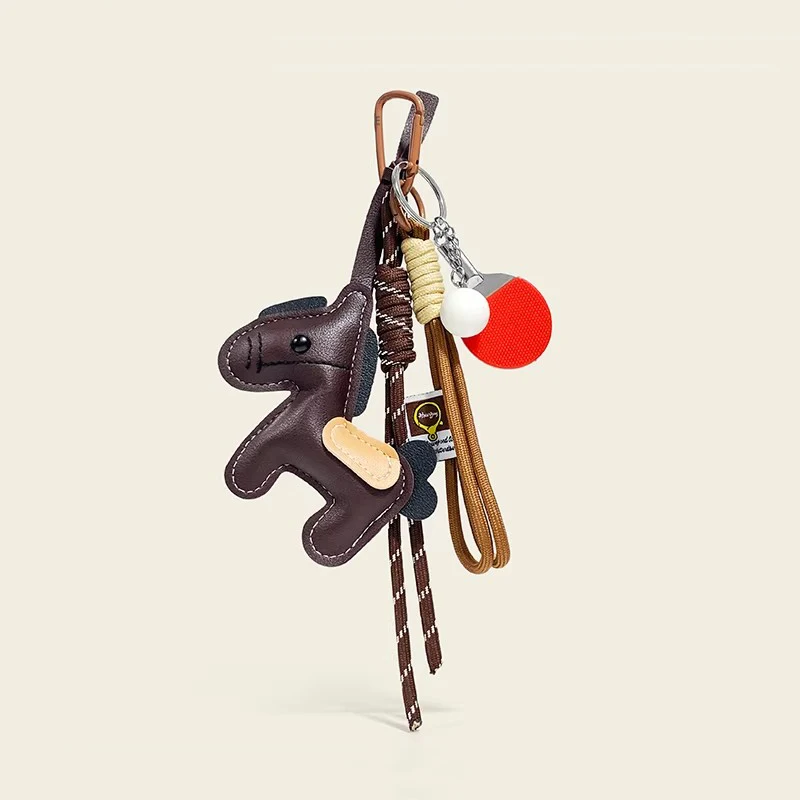 Leather Pony Keychain Braided Rope Backpack Baseball Badminton Pingpong Pendant for Phone Bag Hanging Accessories
