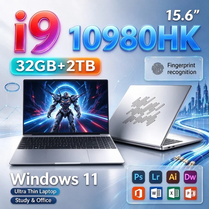 Portable 15.6" Office Laptop Intel I9-10980HK Processor 1920x1080 FHD 32GB RAM 1TB/2TB SSD Win11 Gaming Home Study Notebook PC
