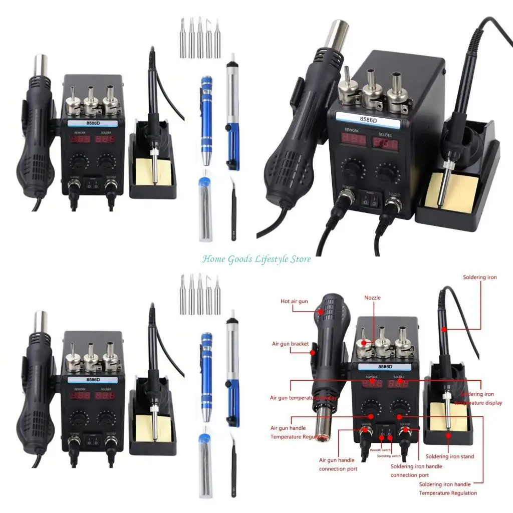 E74E Double Display Soldering Set with Pre Calibrated System and Integrated Heat Guns Function for Immediate Use in PCB Work
