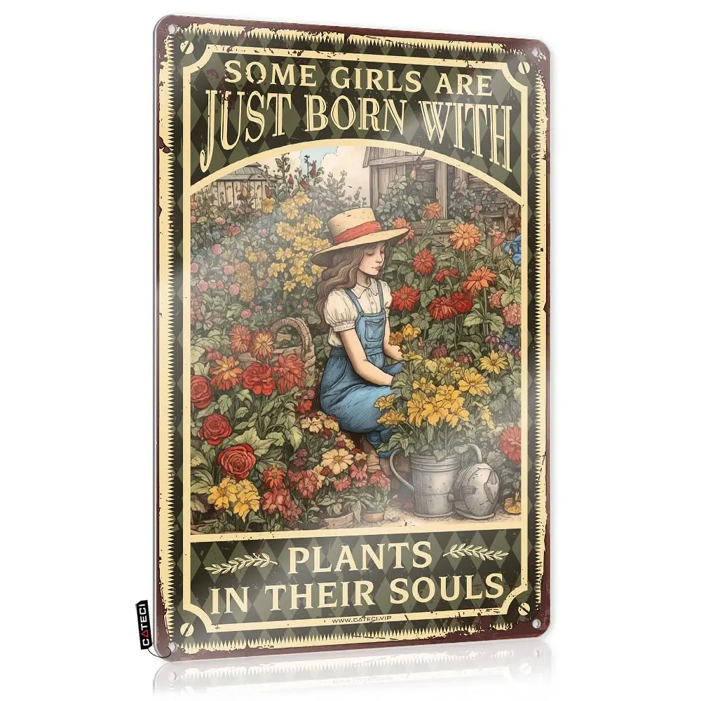 Funny Wall Signs Some Girls Are Just Born With Plants In Their Souls Poster Tin Sign Psychedelic Room Decorvintage Decor For Bed