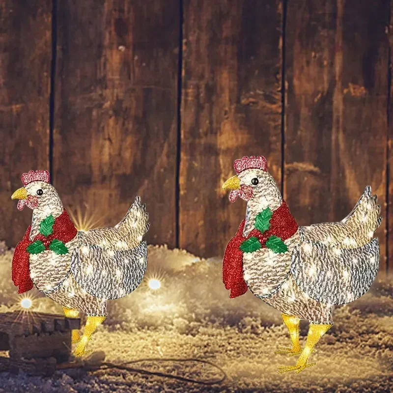 Courtyard Christmas Led Solar Night Lights Outside Garden Decoration Ornaments Chicken Hen Glowing Pastoral Chickens Lamps 2024