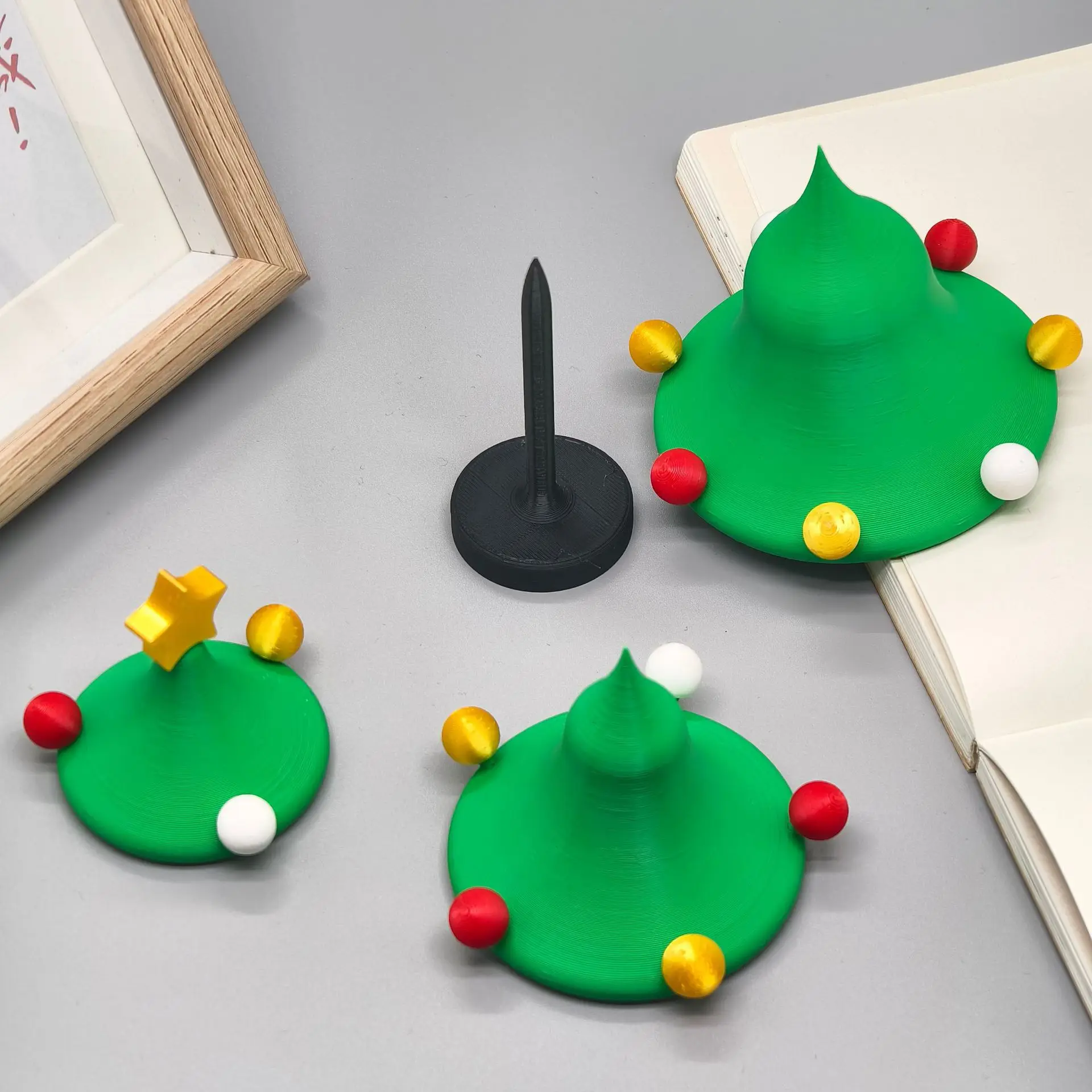 Rotating Christmas Tree Tabletop Decor 3D Printed Stackable Desktop Ornament Holiday Decoration