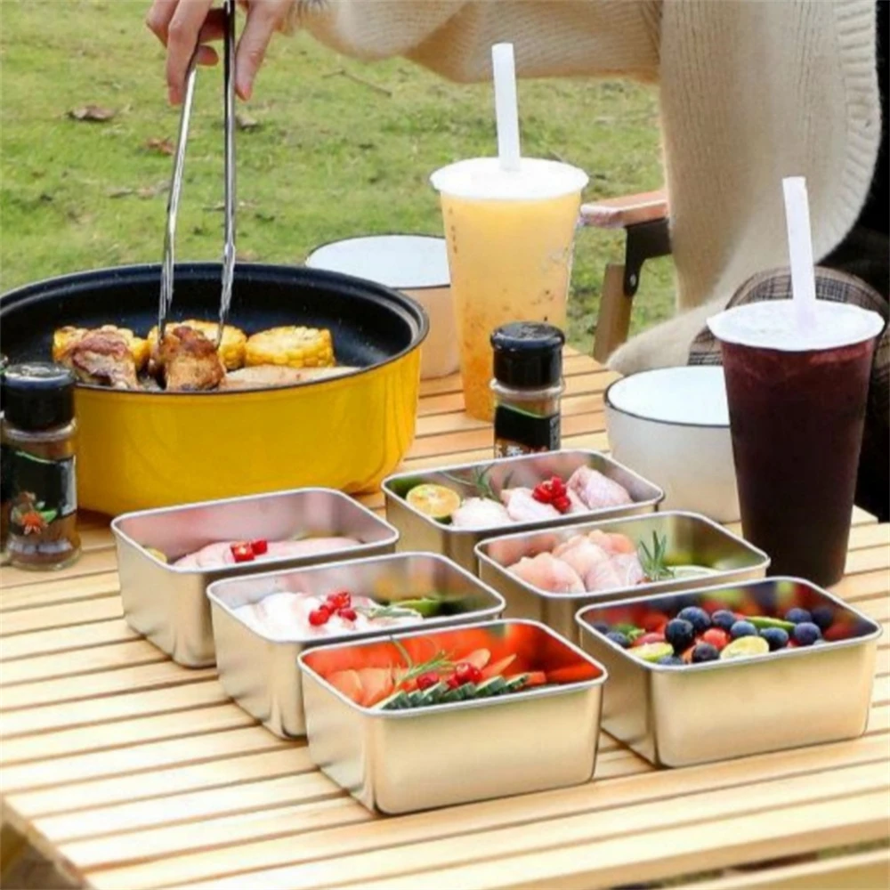 1/2/4/6 قطعة حاويات تخزين المواد الغذائية مع الأغطية الفولاذ المقاوم للصدأ الغداء بينتو صندوق قابلة لإعادة الاستخدام اللحوم الفواكه الخضار التخييم السفر المطبخ #3