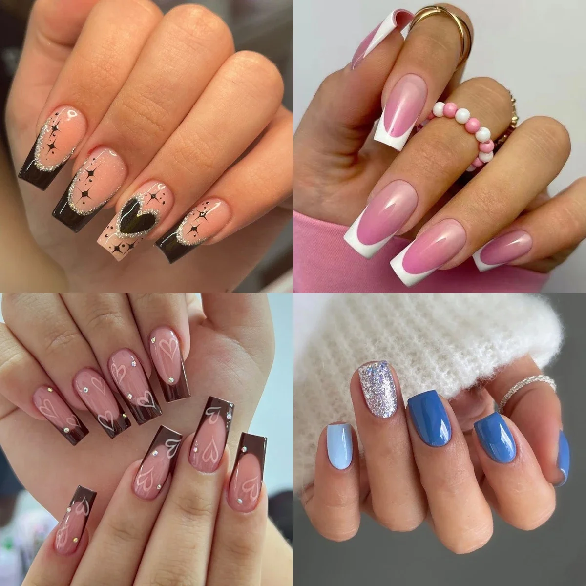 Conjunto de unhas falsas acrílicas para meninas, pontas de unhas falsas Press-on, unhas francesas removíveis, arte, legal, Spice, vestindo, 24pcs