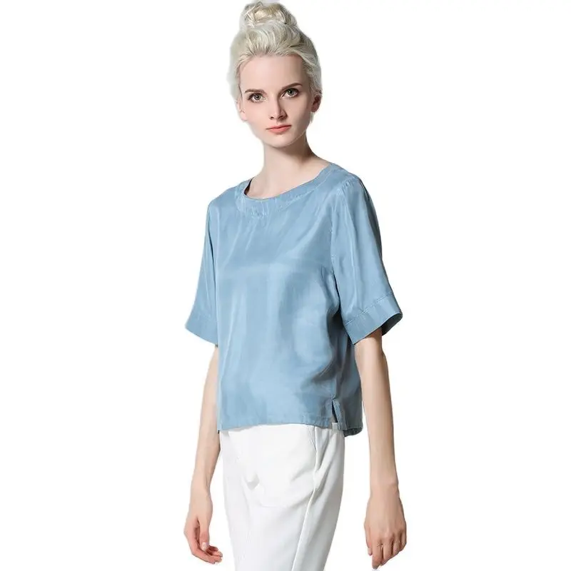 Woman O-Neck 30% Silk Shirts Female Summer Hedging Loose Thin Breathable Blouse Lady Spring Tops Chemise La Camisa Arriba Top