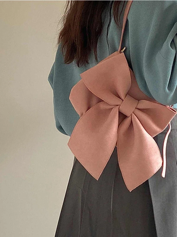 

Ladies' Pink Small Square Bags Niche Versatile Butterfly Knot Decoration Armpit Bag 2025 Spring Autumn New One Shoulder Pack