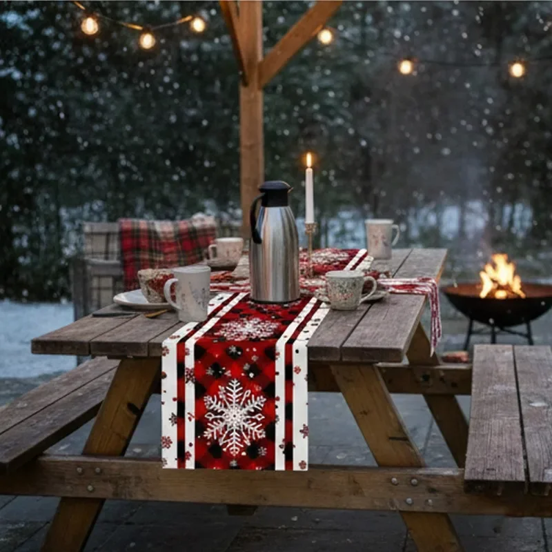 عيد الميلاد الجدول عداء 2026 طاولة طعام أحمر شتاء أبيض ندفة الثلج مفرش المائدة الطويل عيد ميلاد سعيد الجدول العلم ديكور المنزل #4