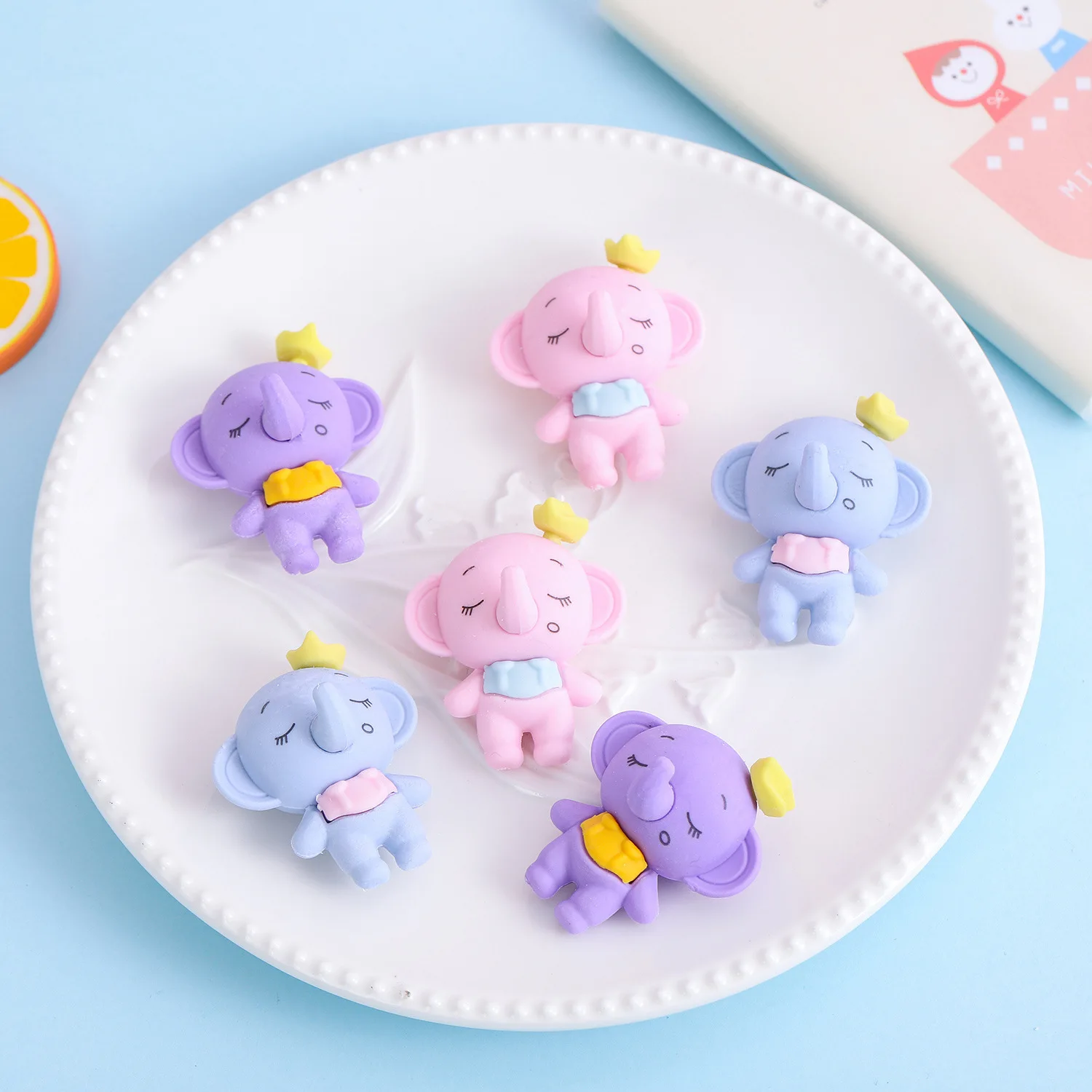 3 Piece Cartoon Kawaii Candy Colored Elephant Rubber Eraser Novelty Stationery