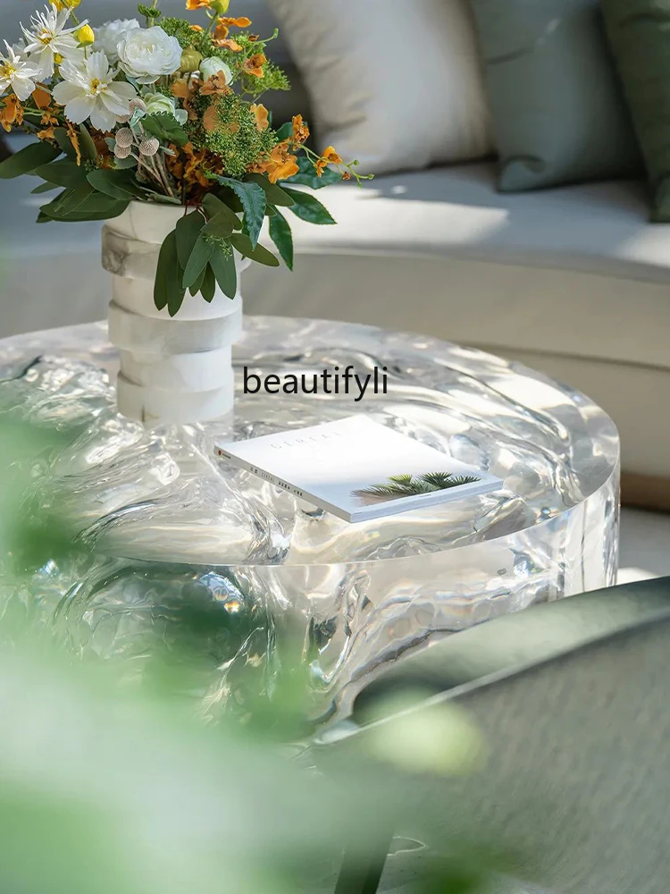 Living Room Water Ripple Coffee Table Light Luxury High-Grade Household Crystal Dining Table Special-Shaped Transparent Resin