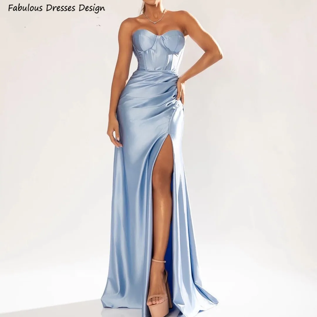 

Sexy High Slit Prom Dresses Long Mermaid Strapless Sweetheart Neck Dress Women Party Night Backless Pleat Wedding Guests Gown
