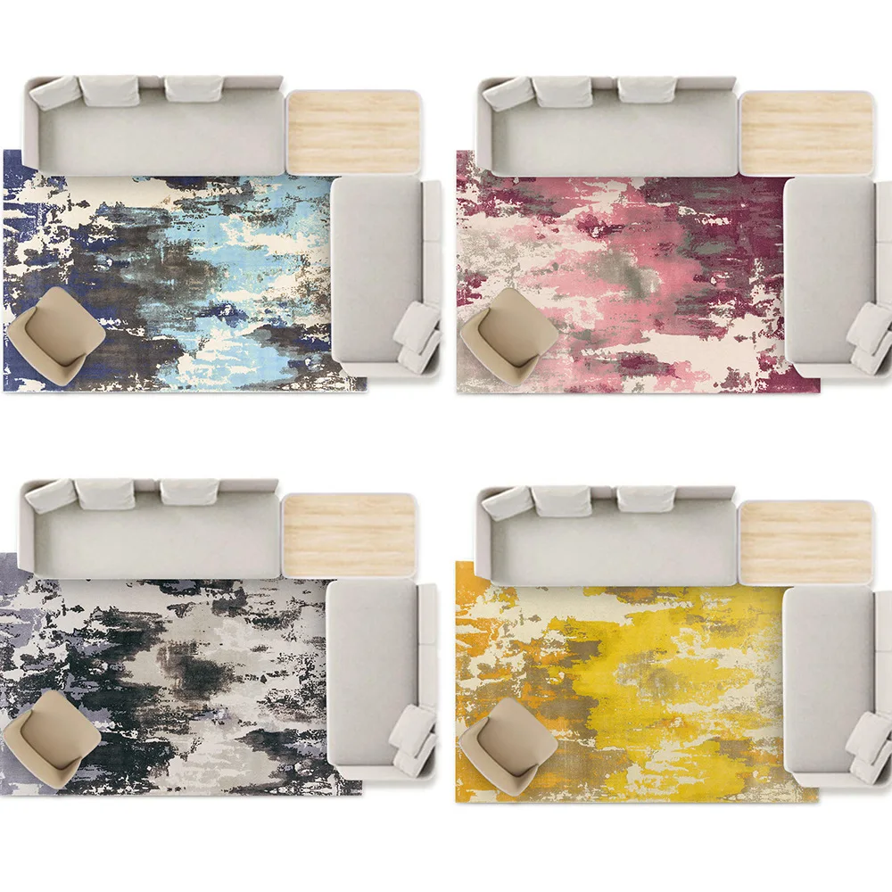 

Fashion Modern Nordic Abstract Colorful Watercolor Oil Painting Bedroom Living Room Door Mat Non-slip Bedside Carpet Floor Mat