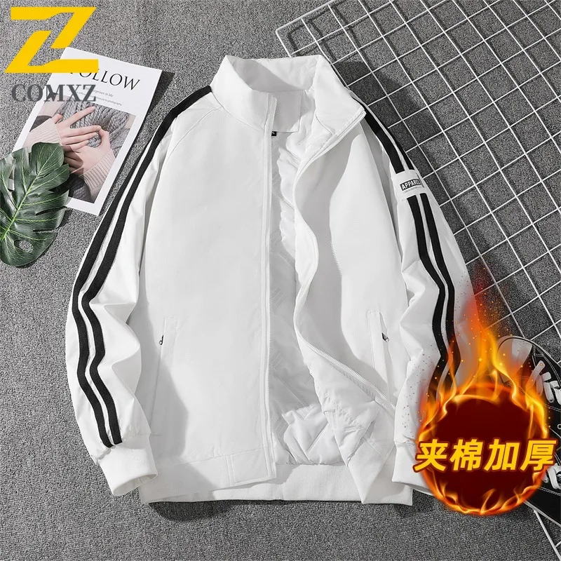 COMXZ 2025 Autumn Winter Fleece Coat Streetwear Trendy Unisex Thickened Padded Jacket Men Casual Loose Fit Warm Outwear