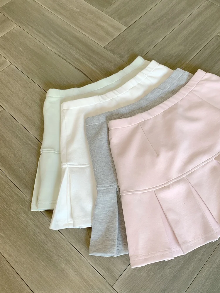 

CallmeEar Heart Melody Юбка трапециевидной формы с эластичной резинкой на талии Весенний плиссированный свитшот f-длина Юбка Повседневная однотонная хлопковая юбка...