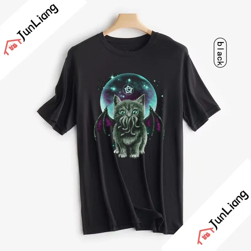 Classic A Wild Cthulhu T Shirt Men Short Sleeve Leisure Cat or Monster Tee Kaiju Lovecraft Movie Cthulhu Shirt