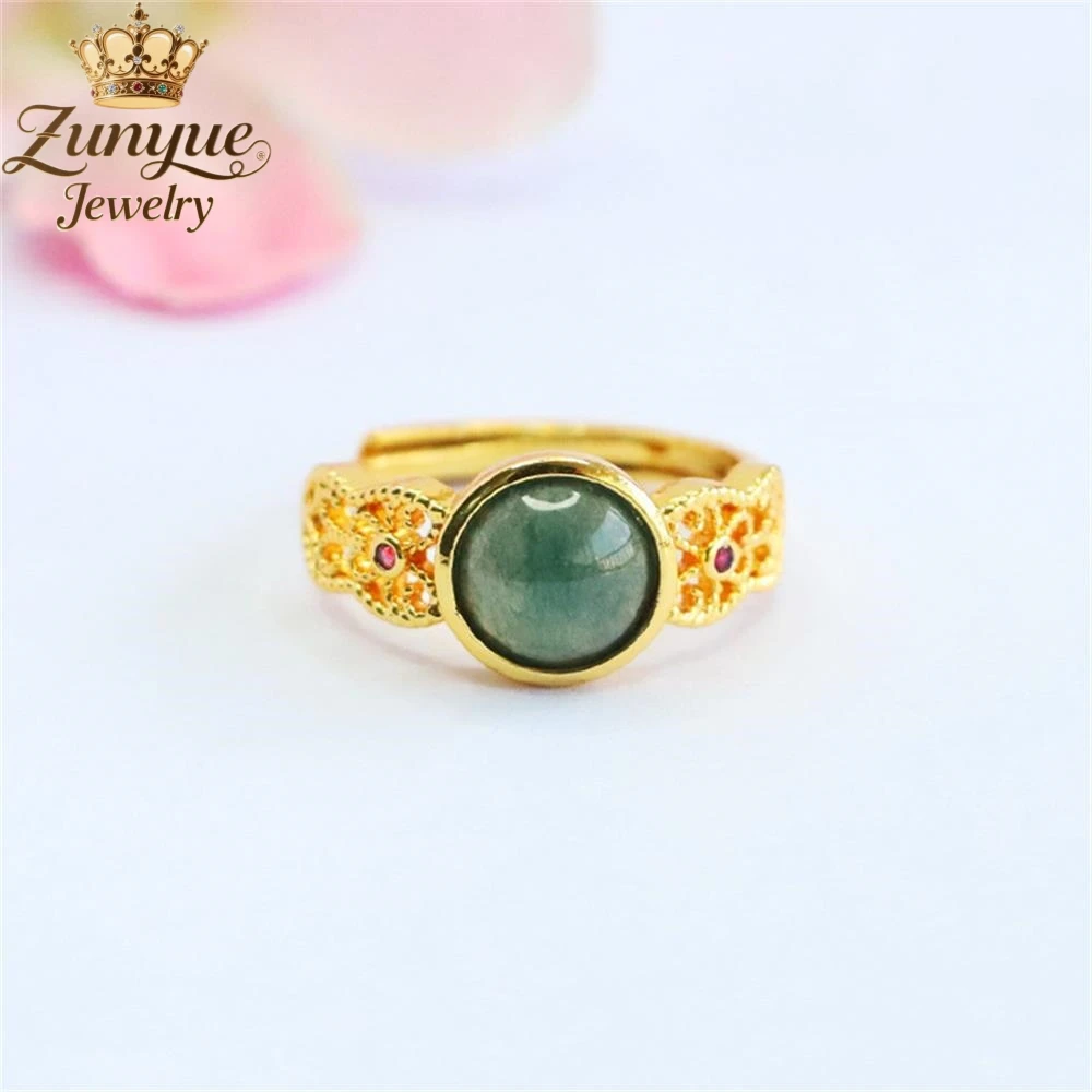 

High-End Natural Genuine Blue Water Jadeite Flower Ring Luxury Quality Fashion Jewelry Exquisite Elegant Popular Charms Gift