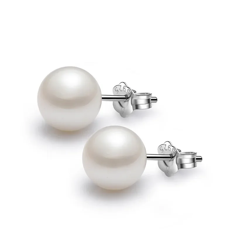 

DIWENFU Real 925 Sterling Silver Color 10mm Pearl Stud Earrings for Women Engagement Jewelry Garnet Earring Orecchini Gemstone