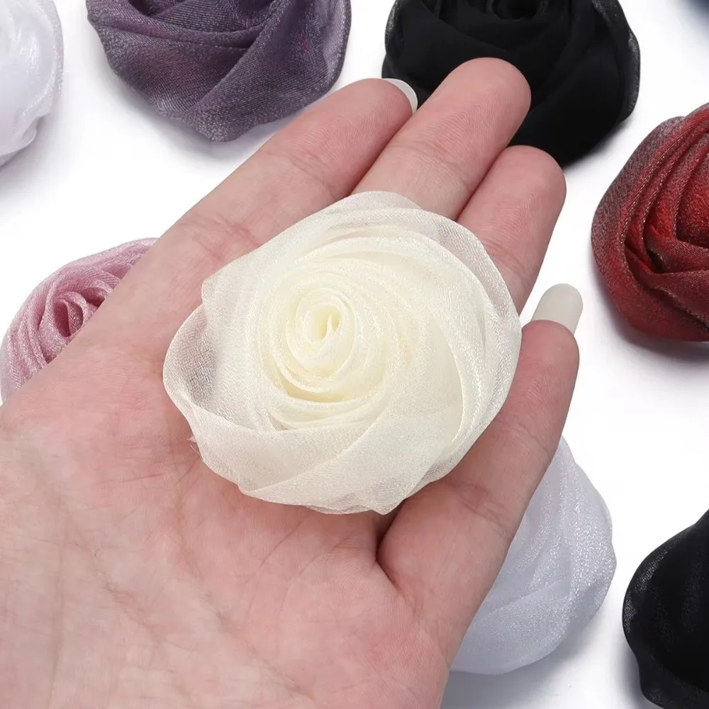 3Pcs 5cm Organza Fabric Rose Flower Fabric Colorful Chiffon Artificial Flower Flower Shape DIY Flower Accessory