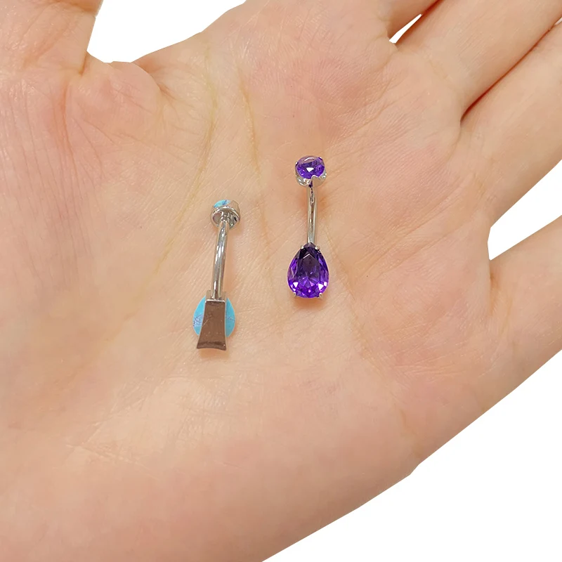 ASTM F136 Titanium PIERC Pear Shape Belly Button Ring Navel Ring CZ Paved Top Threaded Belly Piercing Navel Rings Body Jewelry