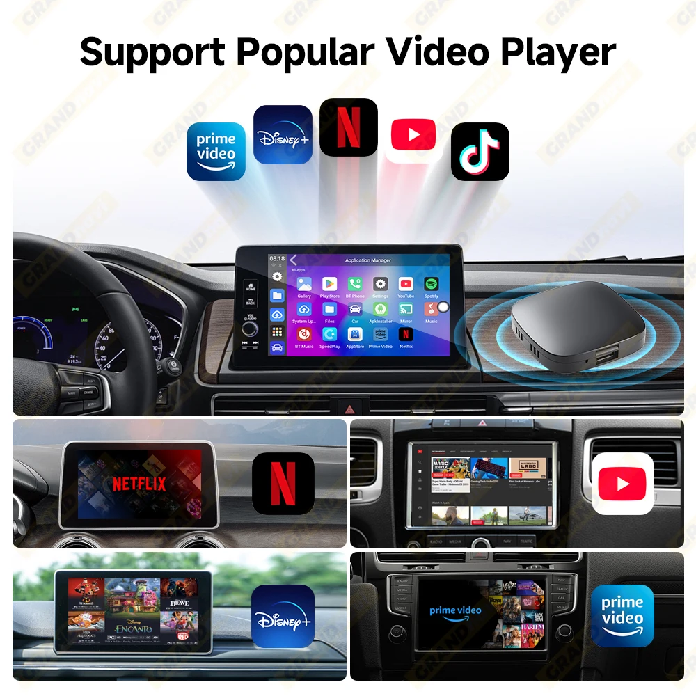 Carplay AI Box Android 13 Wireless Android Auto Smart AI Box لـ Youtube Netflix Toyota Mazda Hyundai Haval GMC Ford MG VW Kia