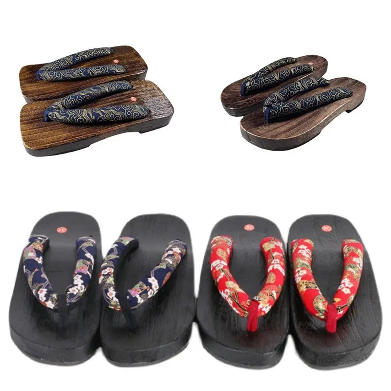 和風忍者下駄下駄サムライサンダル木製スリッパ男性女性コスプレ靴夏フラットフリップフロップ