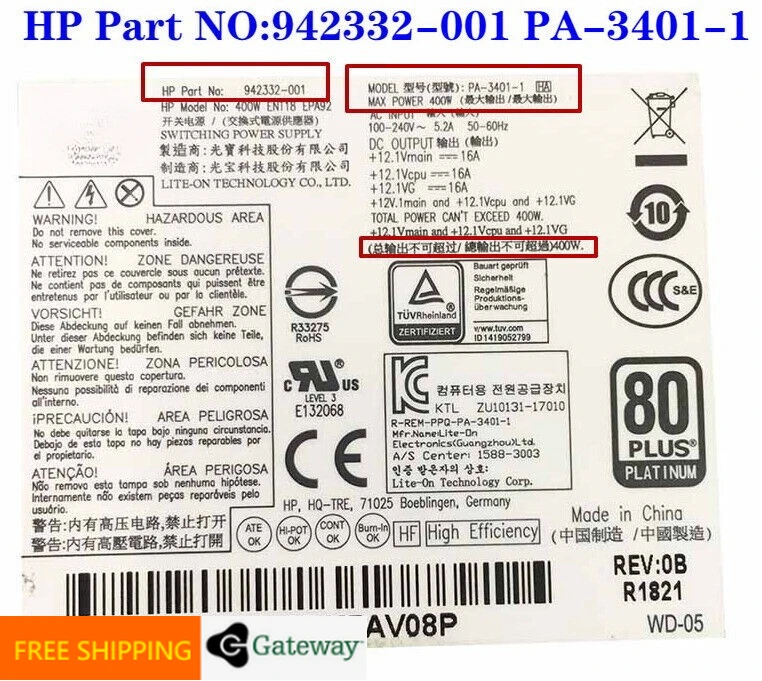 Оригинальный блок питания для HP Pavilion Gaming 790-0020 GNRC PSU SFF Entl FR 400 Вт L04618-800 Оригинальный блок питания для HP Pavilion Gaming 790-0020 GNRC PSU SFF Entl FR 400 Вт L04618-800