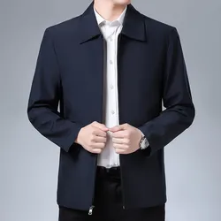 Autumn Men's Turn Down Collar Jacket Solid Business Casual Outerwear Zipper Coats Man Thin Jackets Formal Dress Mens Clothing