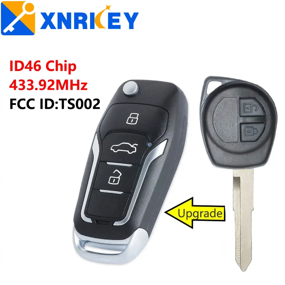 

XNRKEY 3 Button Upgraded Flip Folding Remote Car Key Fob 433.92Mhz ID46 Chip for Suzuki Swift SX4 Vauxhall Agila FCC ID: TS002