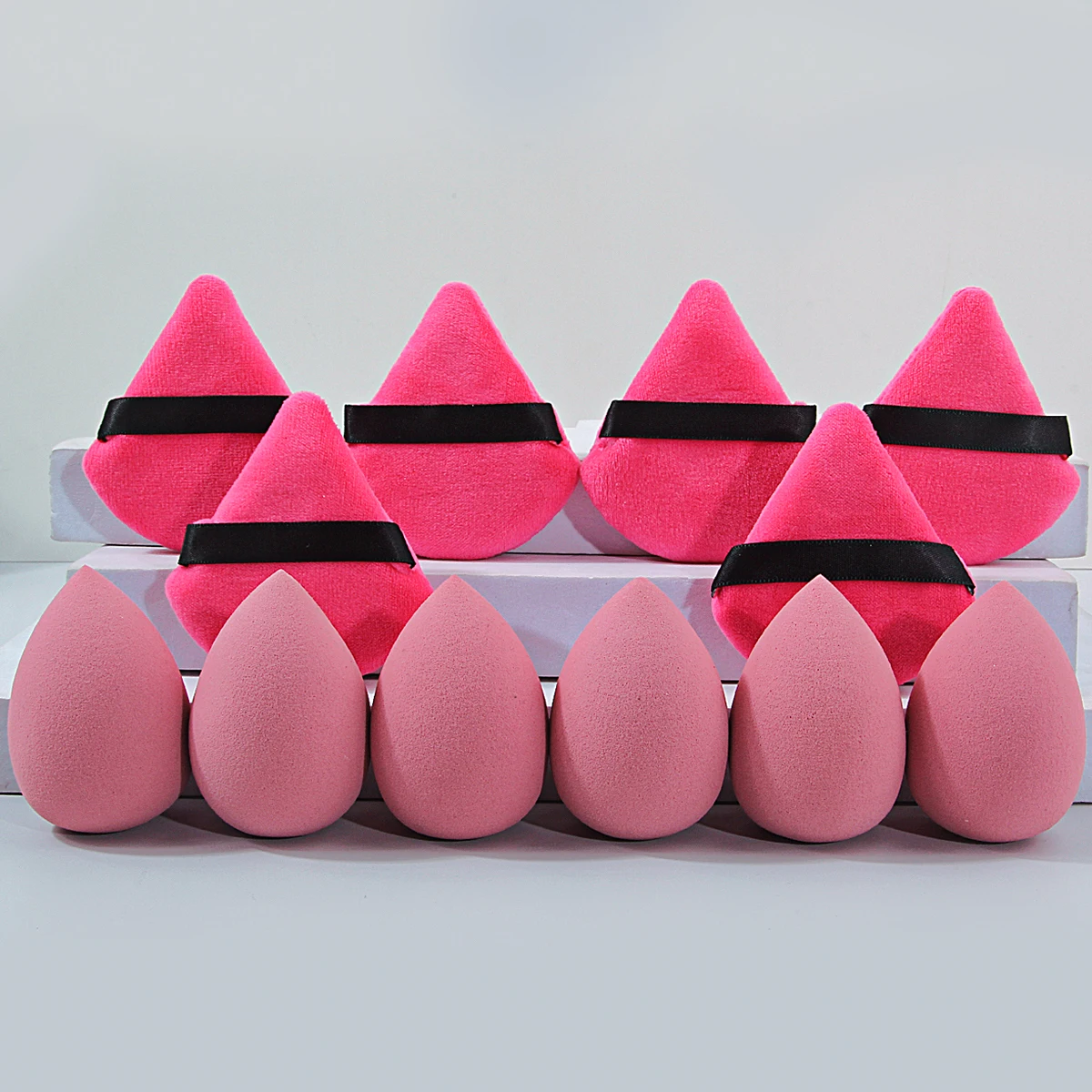 12개 멀티 기능 메이크업 스펀지 파우더 퍼프 세트, 건식 및 습식 겸용 뷰티 스펀지 에그 팬형 파우더 퍼프