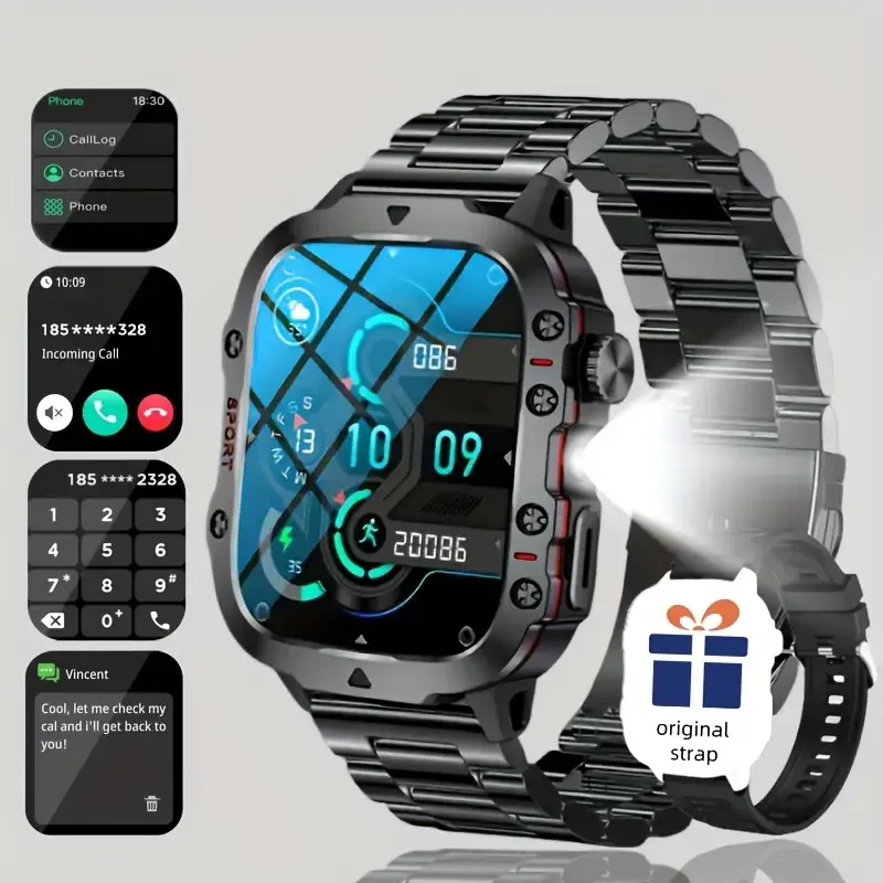 

health monitor LED Flashlight Outdoor Sports Compass GPS Tracking BT Call 1.81inch HD Screen Waterproof Sports Smartwatch Gift