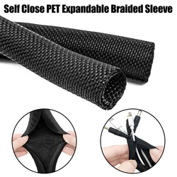 Cable Sleeve Self Closing PET Braided Expandable Auto Line Management Overlaps Flexible Loom Split Pipe Tube Wire Wrap Protect