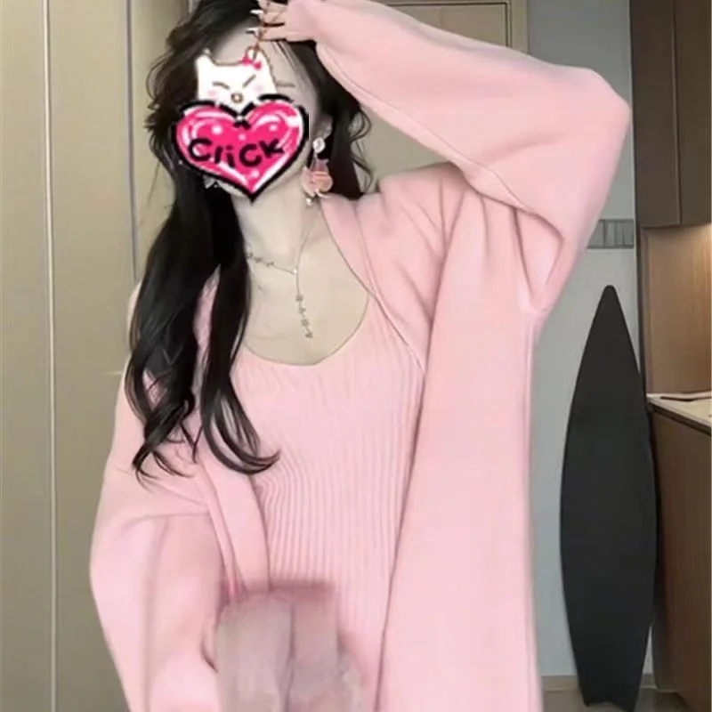 

Корейский женский повседневный комплект из двух предметов: длинное платье и жилет с V-образным вырезом без рукавов, осенний модный макси-комплект для женщин