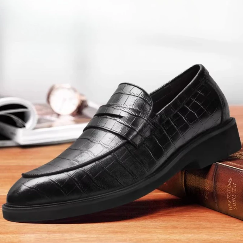 

Genuine Leather Loafers Derby Shoes for Men's British Business Casual Thick Sole Height-increasing Shoes Comfortable Dress Shoes